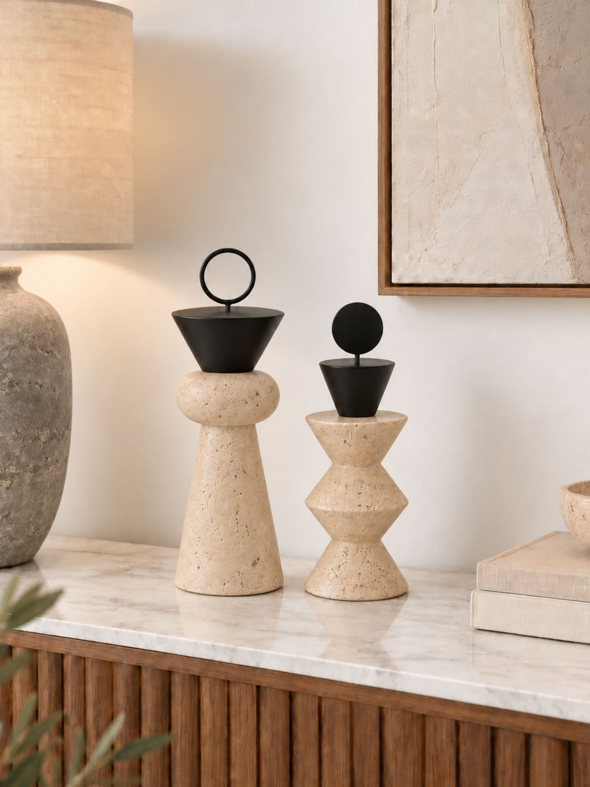 Italian Travertine Marble Sienna Decorative Set of 2