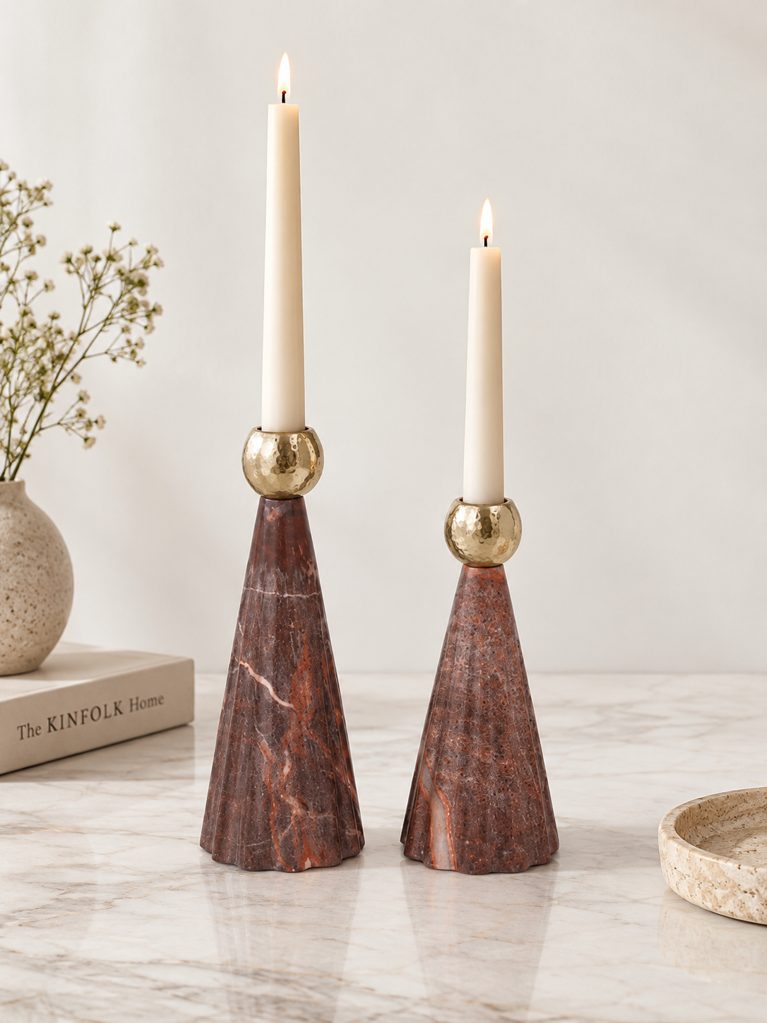 Red Levanto Marble Etoile Tapper Candle Holder set of 2