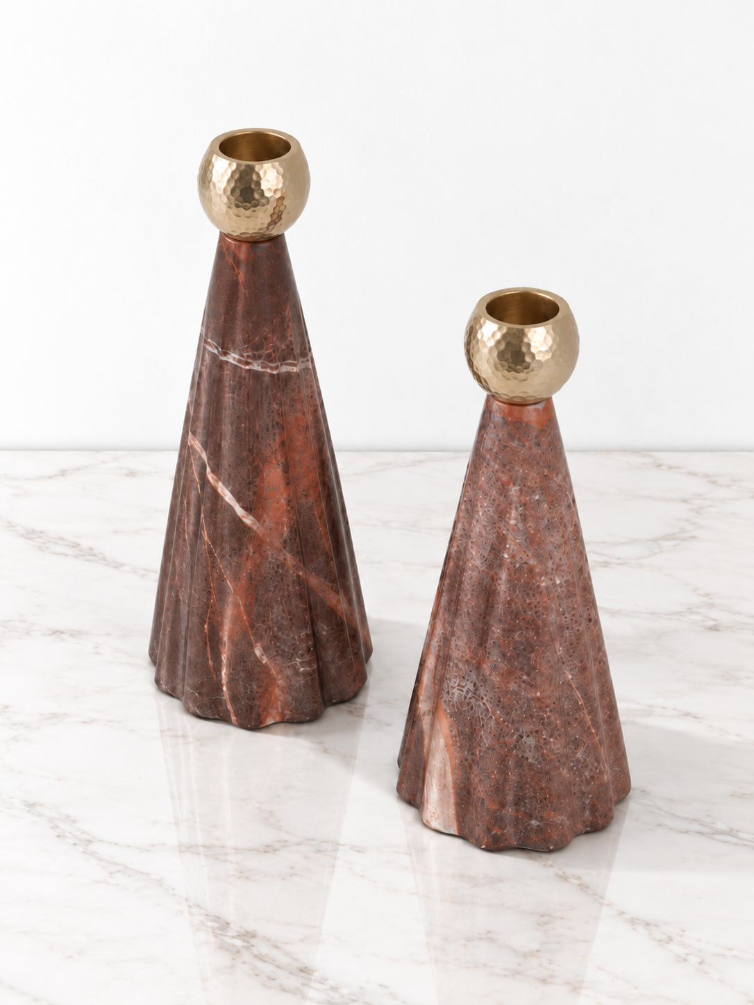 Red Levanto Marble Etoile Tapper Candle Holder set of 2