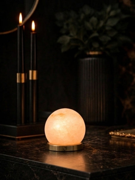 Spanish Alabaster Solstice Sphere Rechargeable Cordless Portable Lamp