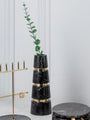 Black Marquina Marble Vase with Brass tone Rounds