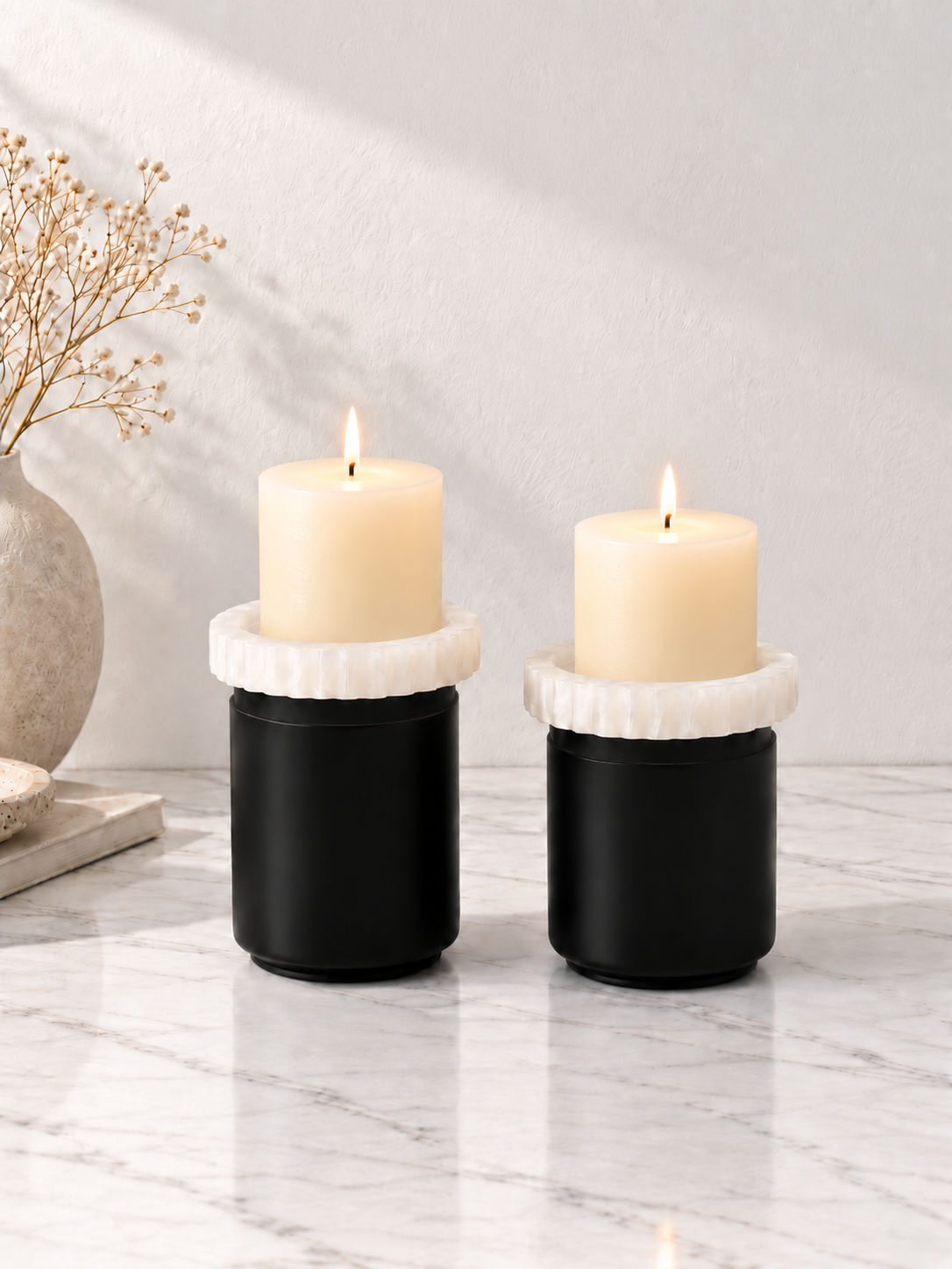 Spanish Alabaster Mono Candle Holders Set of 2