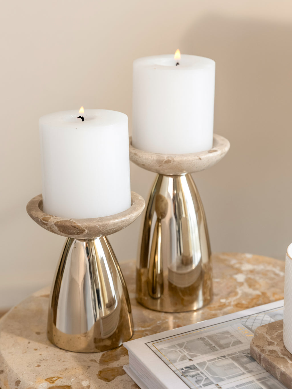 Fossil Beige Pillar Candle Holder Set of 2