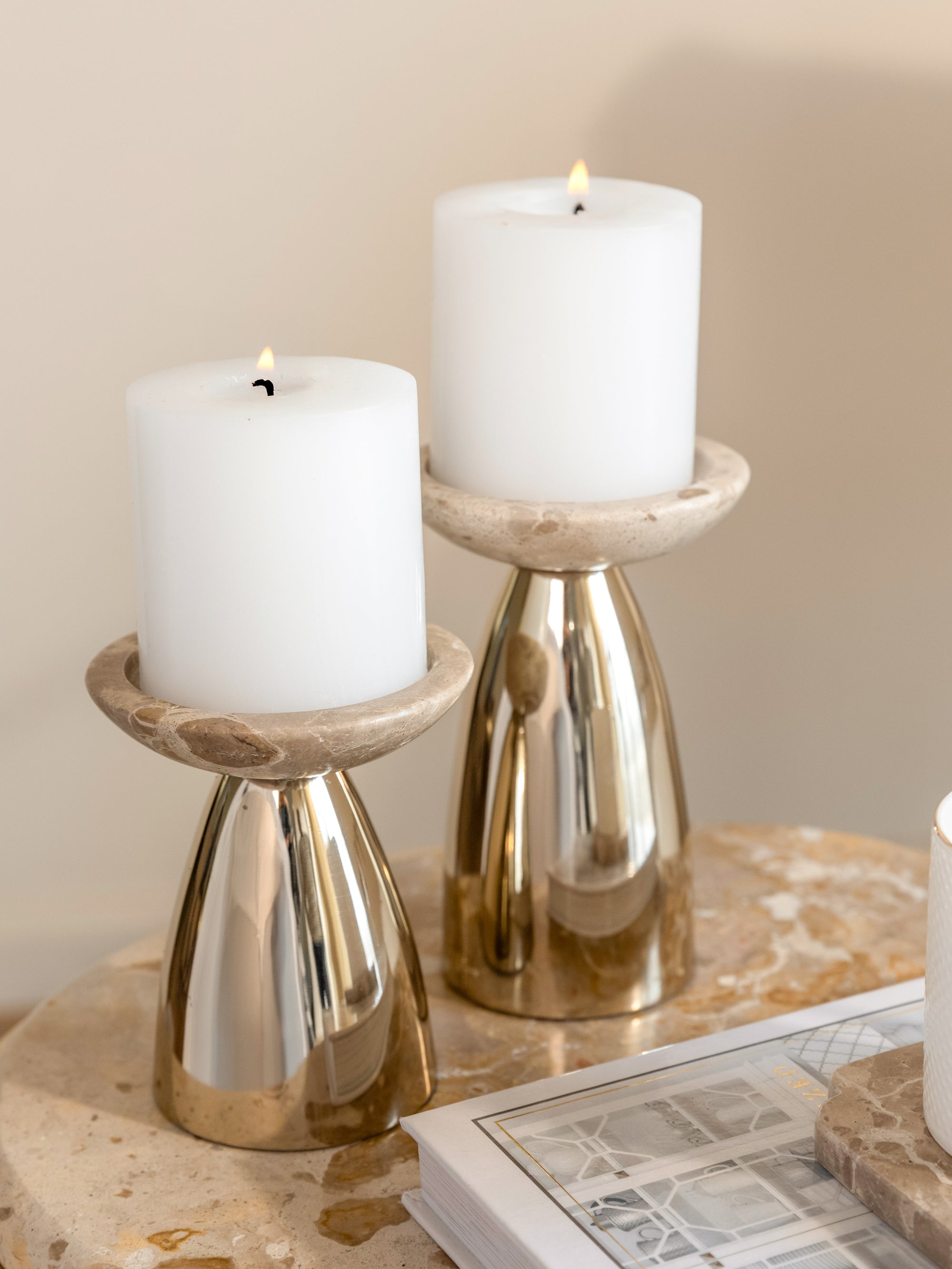 Fossil Beige Pillar Candle Holder Set of 2 - H-PCH-0017 image 1