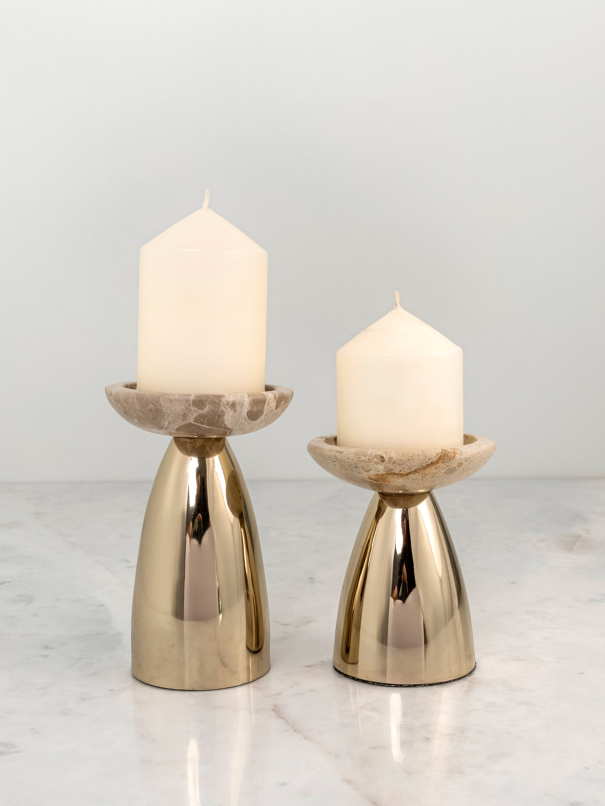 Fossil Beige Pillar Candle Holder Set of 2 - H-PCH-0017 image 2