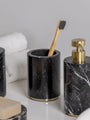 Black Marquina Marble Toothbrush holder with gold finish