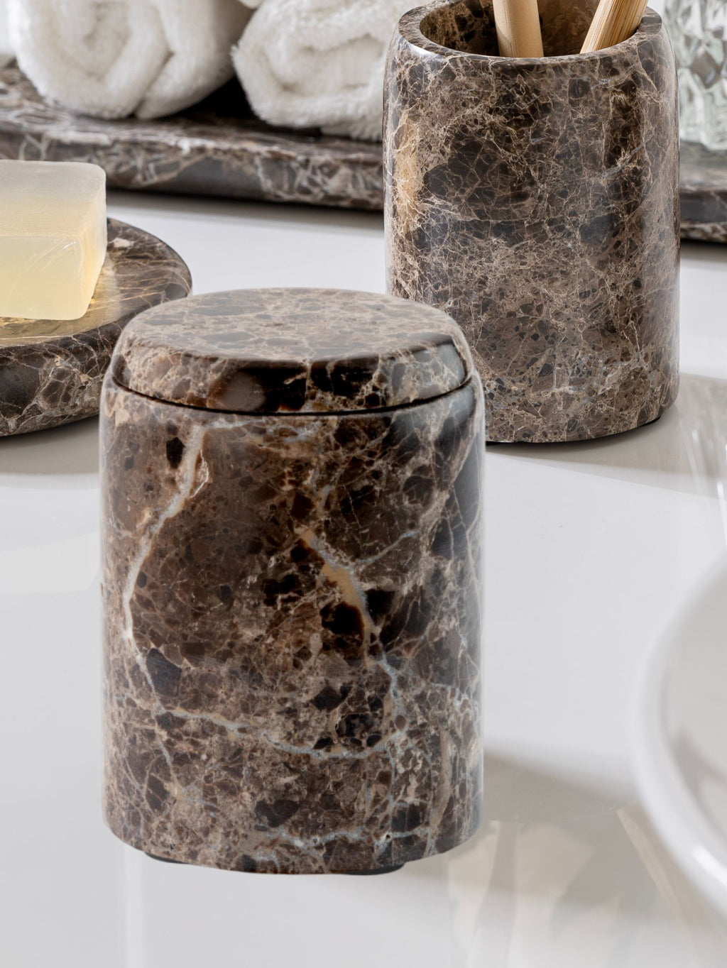 Emperador Dark Spanish Marble Canister with Lid