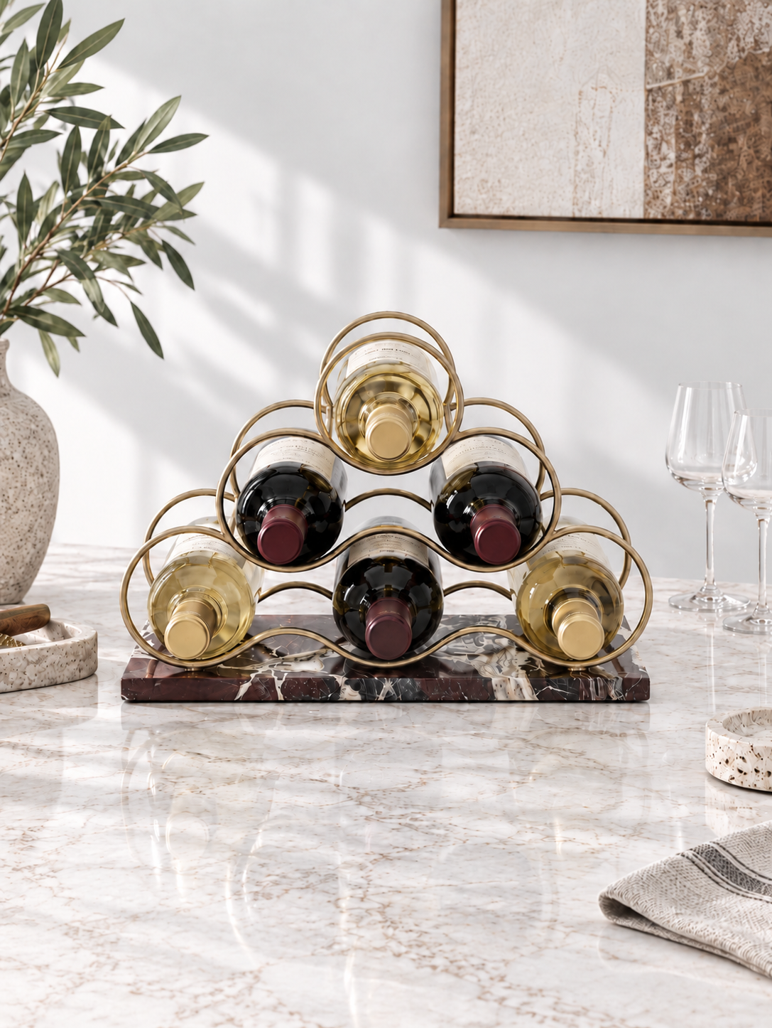 Rosso Levanto Marble Cask &amp; Curve Wine Rack - view 1