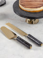 Black Marquina Marble With Brass Cake Server set of 2
