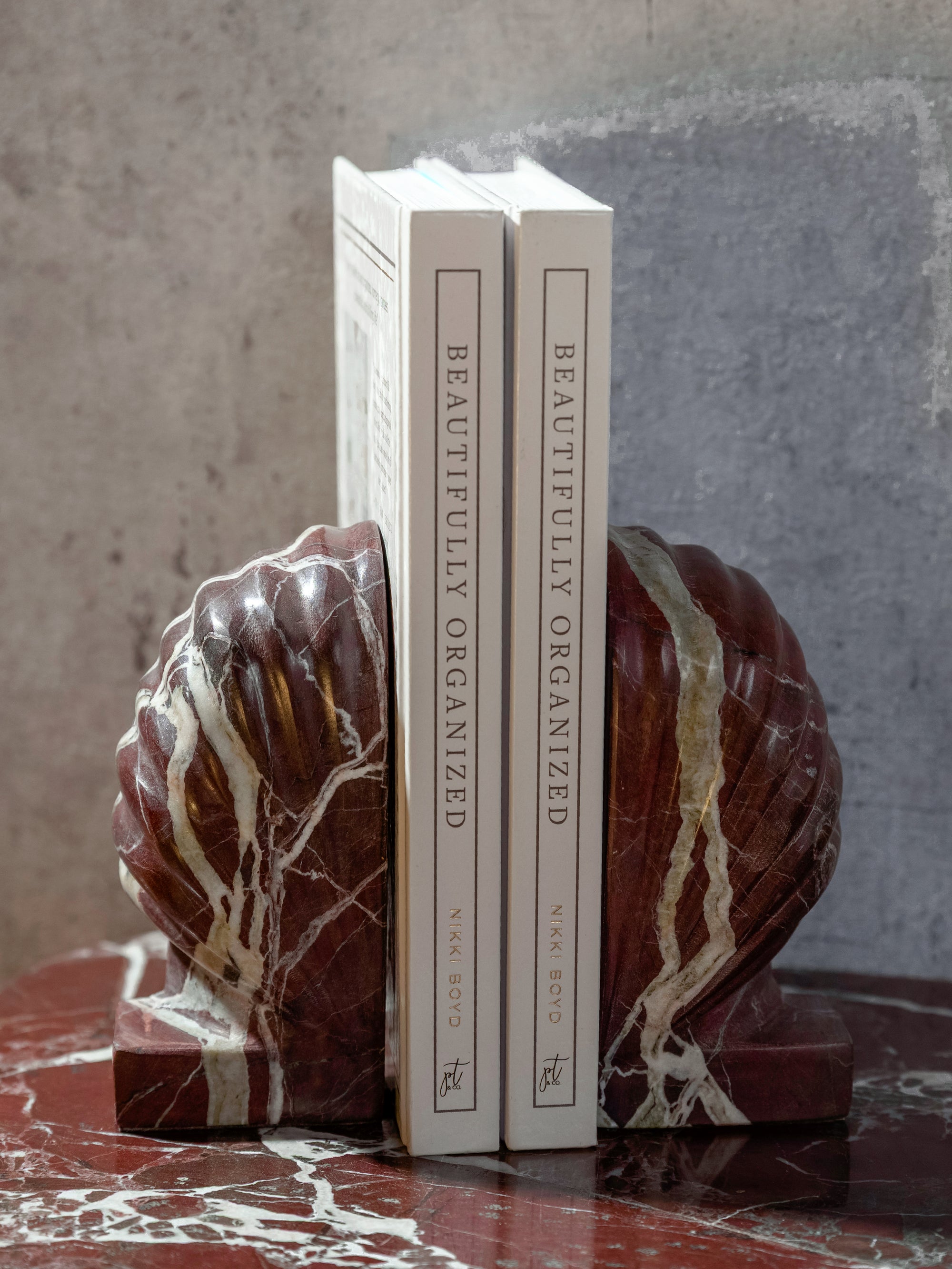 Rosso Levanto Sculpted Marble Bookends - H-SHD-0011A image 1