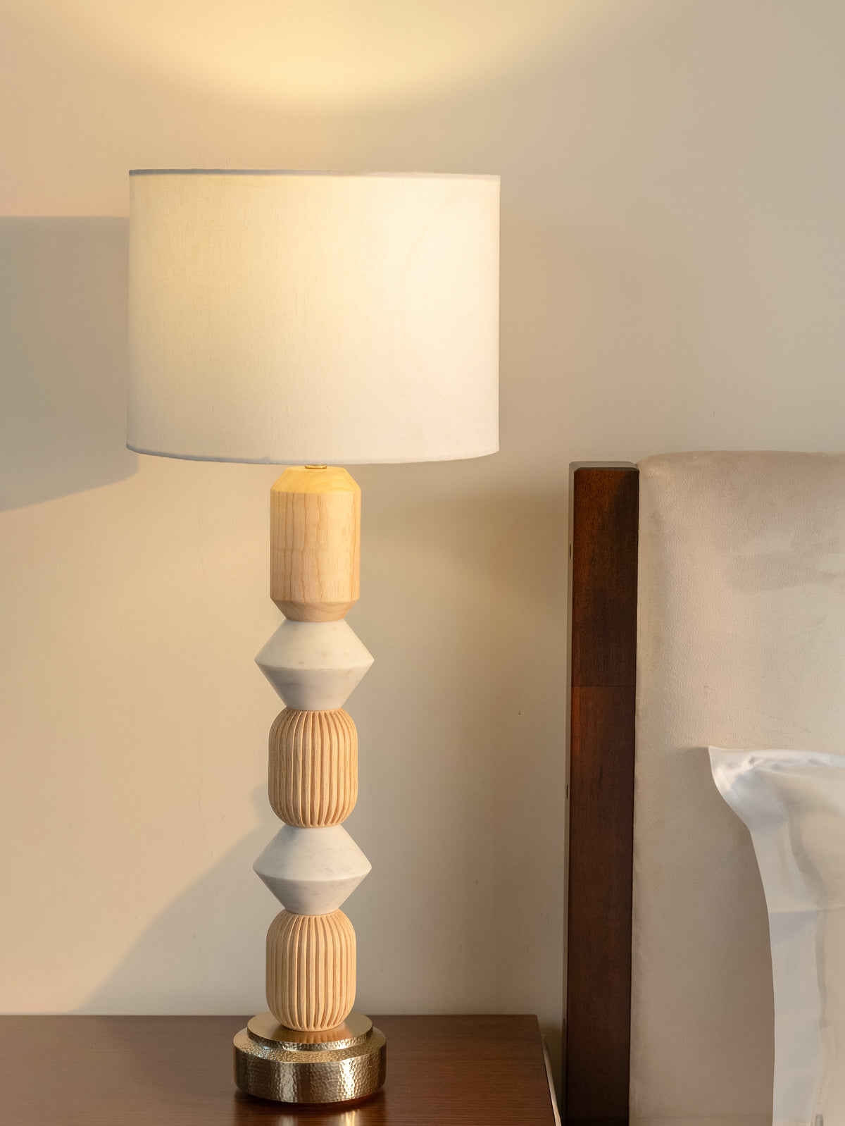 Linea White Marble & Ash wood Table Lamp