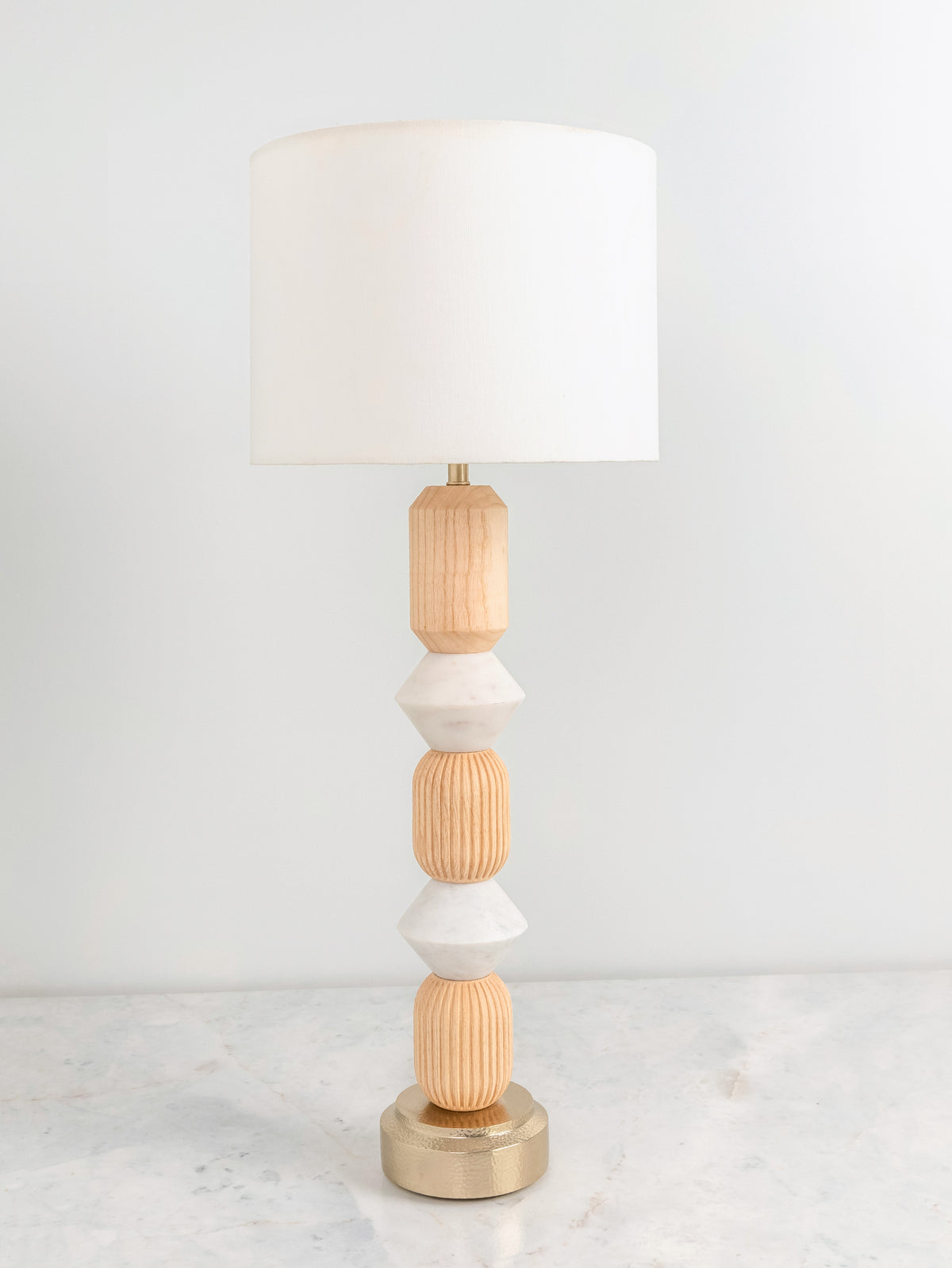 Linea White Marble & Ash wood Table Lamp