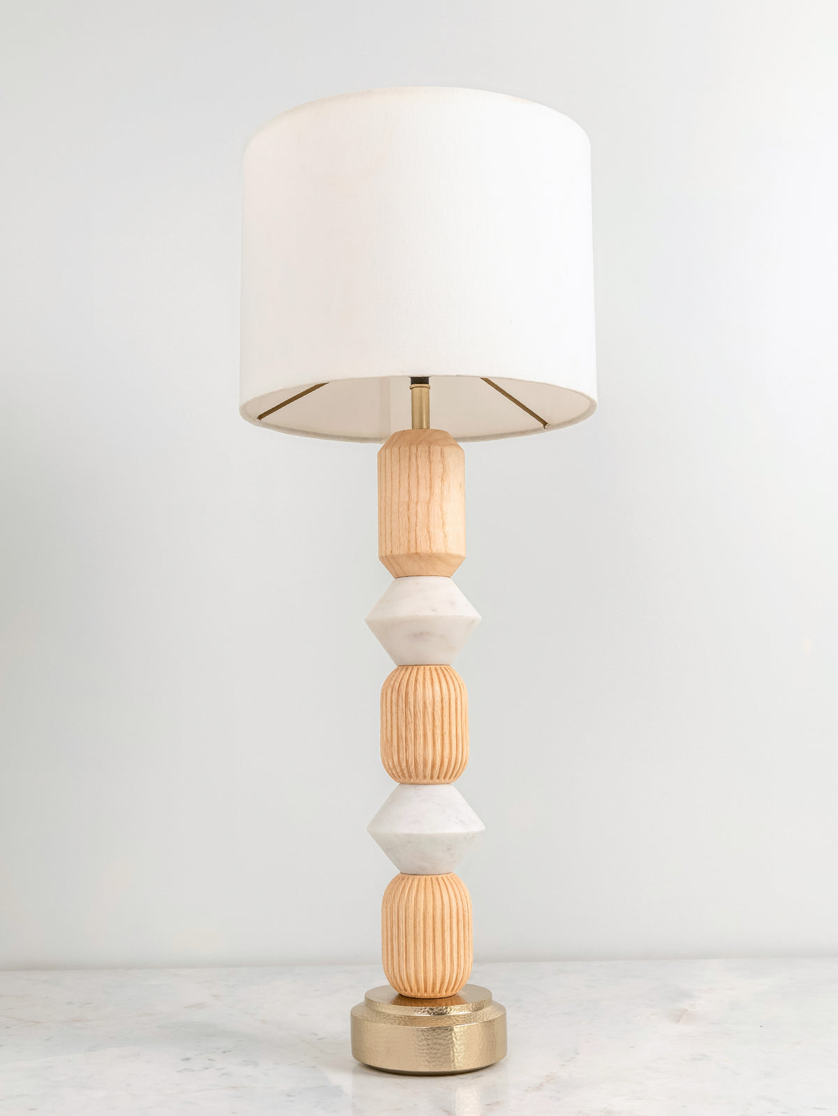 Linea White Marble & Ash wood Table Lamp
