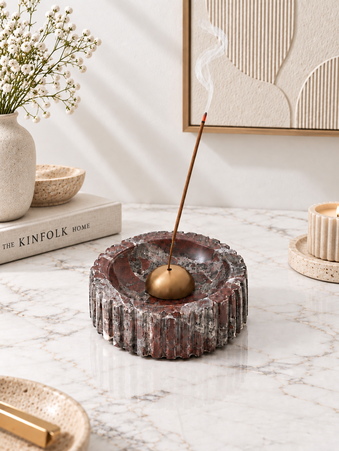 Rosso Levanto Marble Aureo Incense Holder - view 1