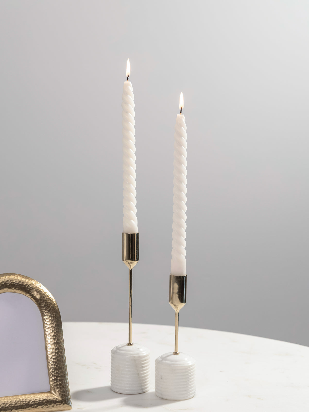 Italian Arabescato Atelier Taper Candle Holder set of 2