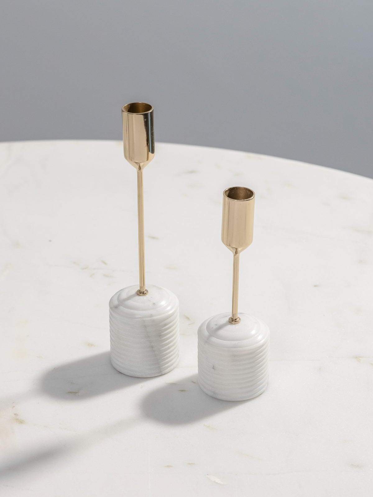 Italian Arabescato Atelier Taper Candle Holder set of 2