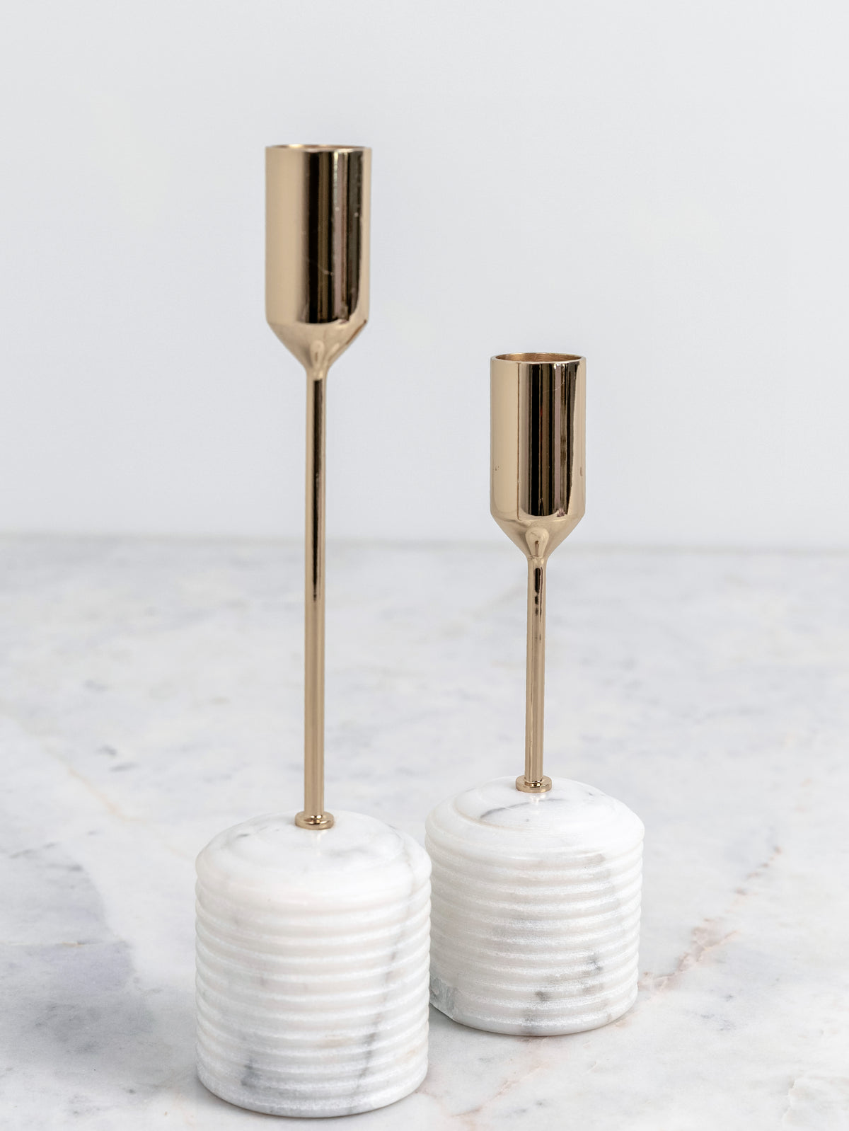 Italian Arabescato Atelier Taper Candle Holder set of 2