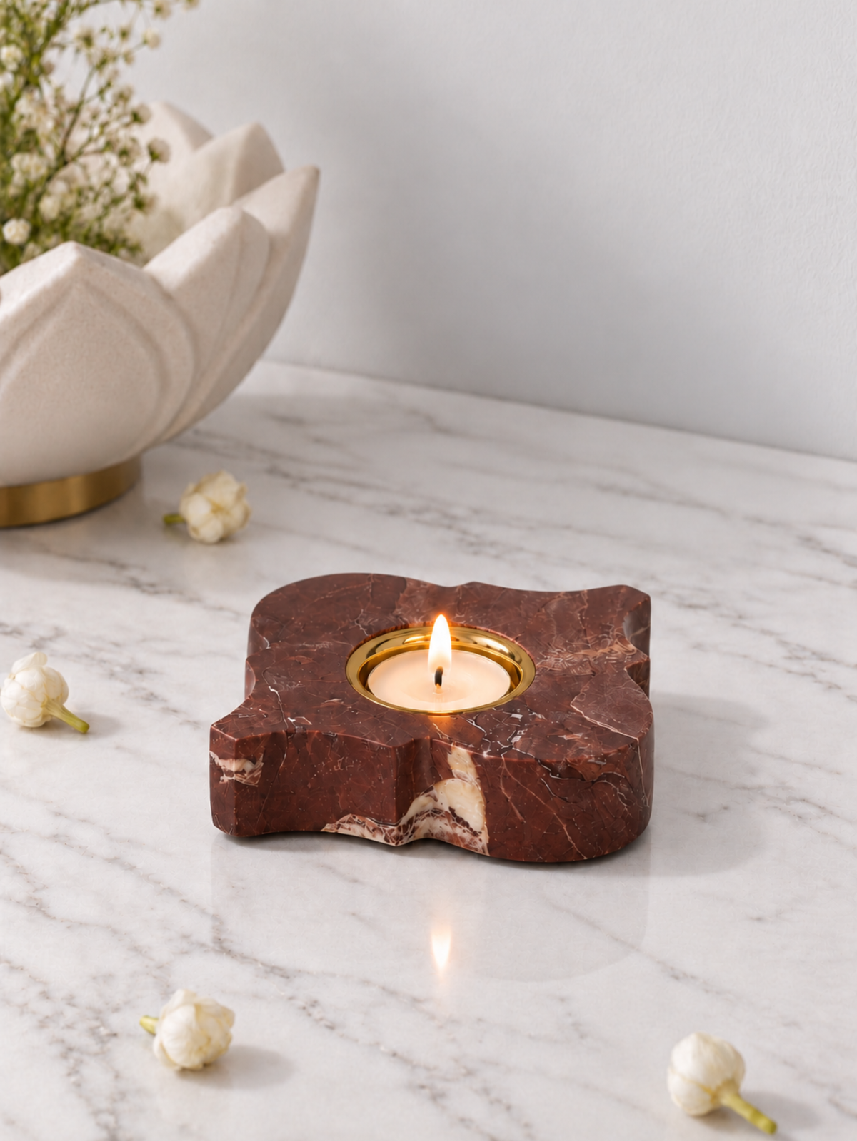 Rosso Petal Marble T-Light Holder