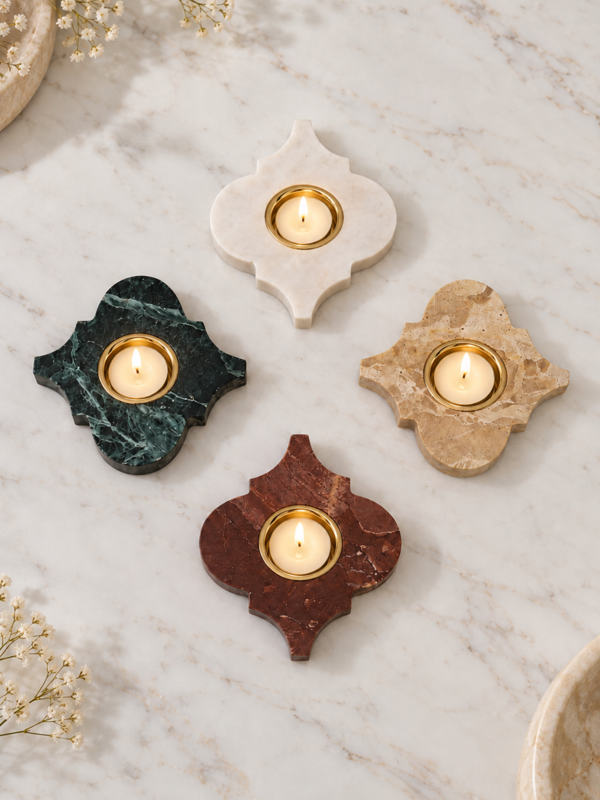 Rosso Petal Marble T-Light Holder