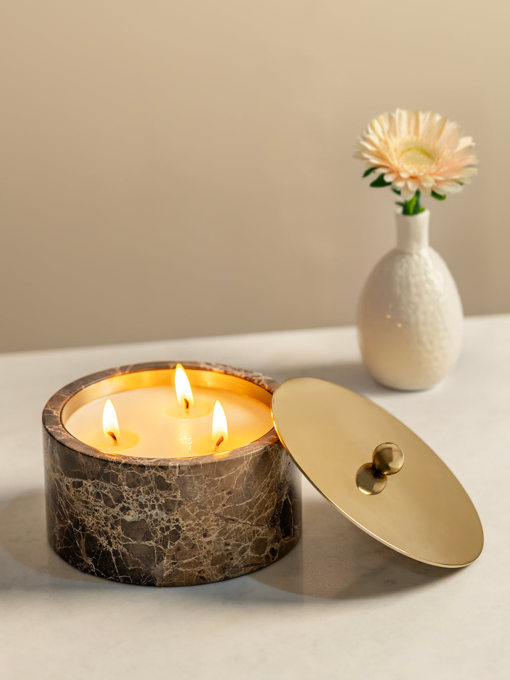 Emperador Dark Spanish Marble Candle Vessel