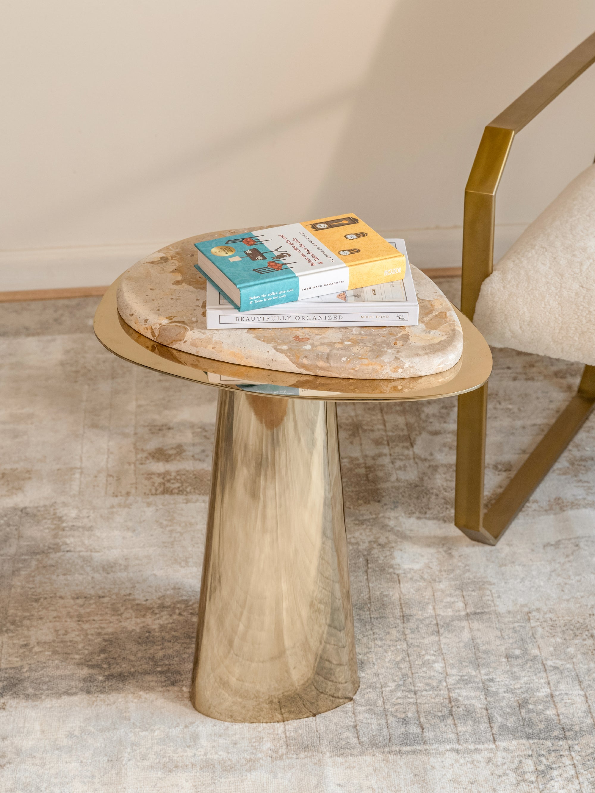Aurevo Fossil Beige Marble Side Table - H-STT-0027 image 2
