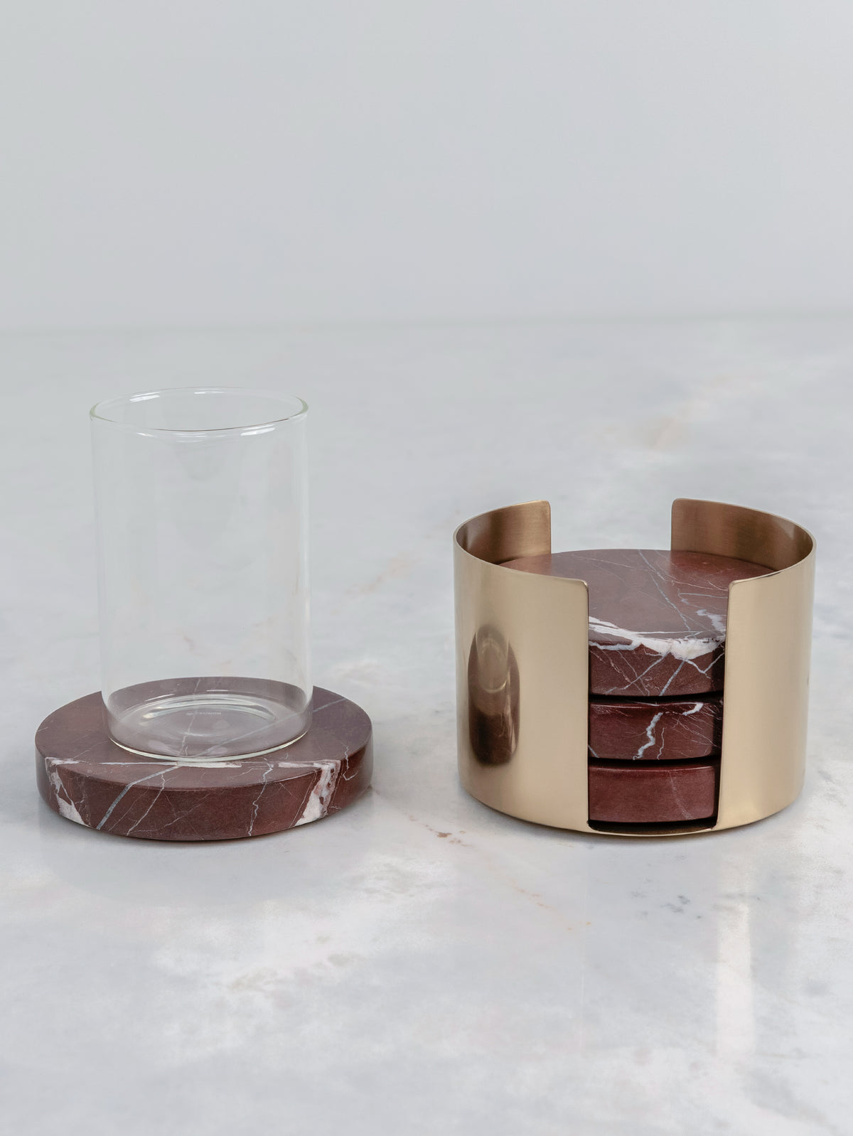 Spanish Rosso Levanto Marble Coaster Set of 4