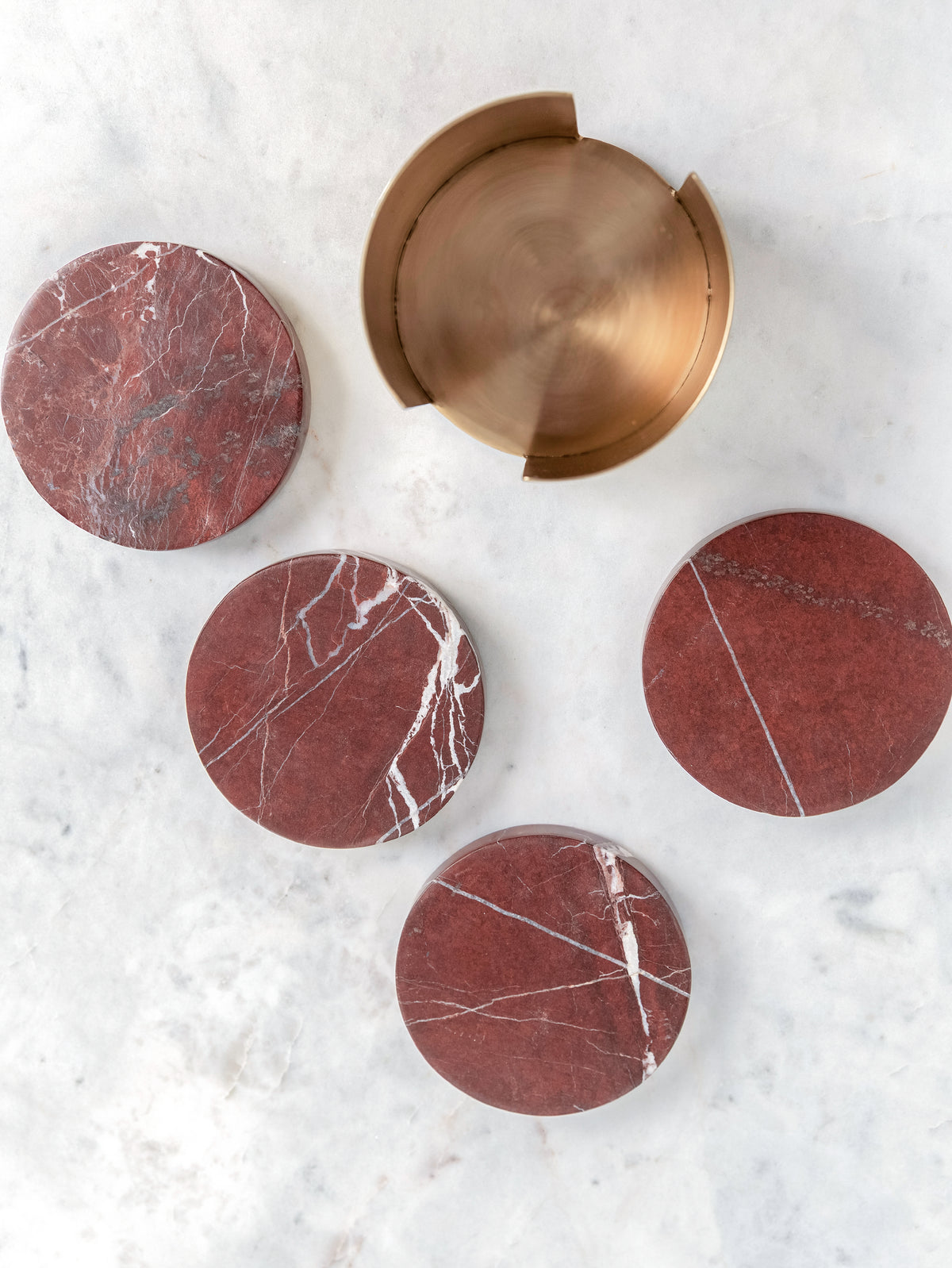 Spanish Rosso Levanto Marble Coaster Set of 4