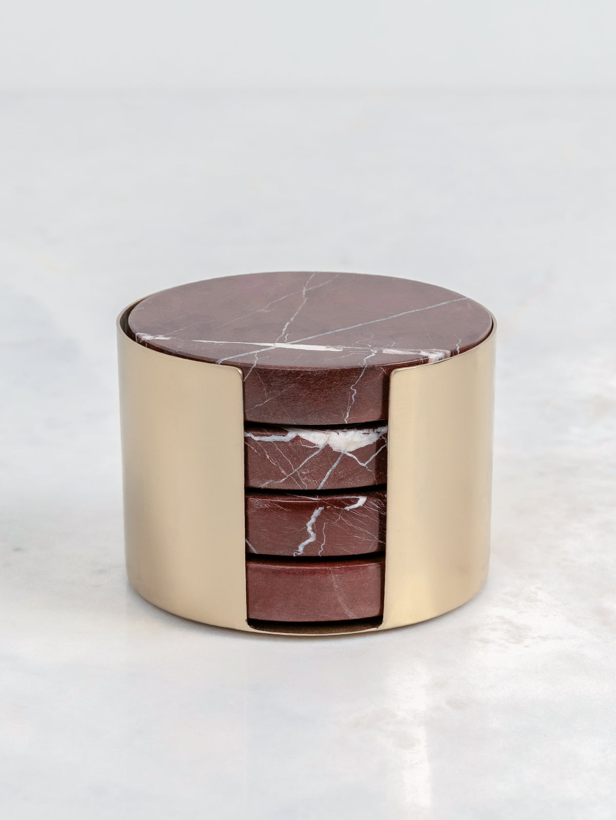 Spanish Rosso Levanto Marble Coaster Set of 4