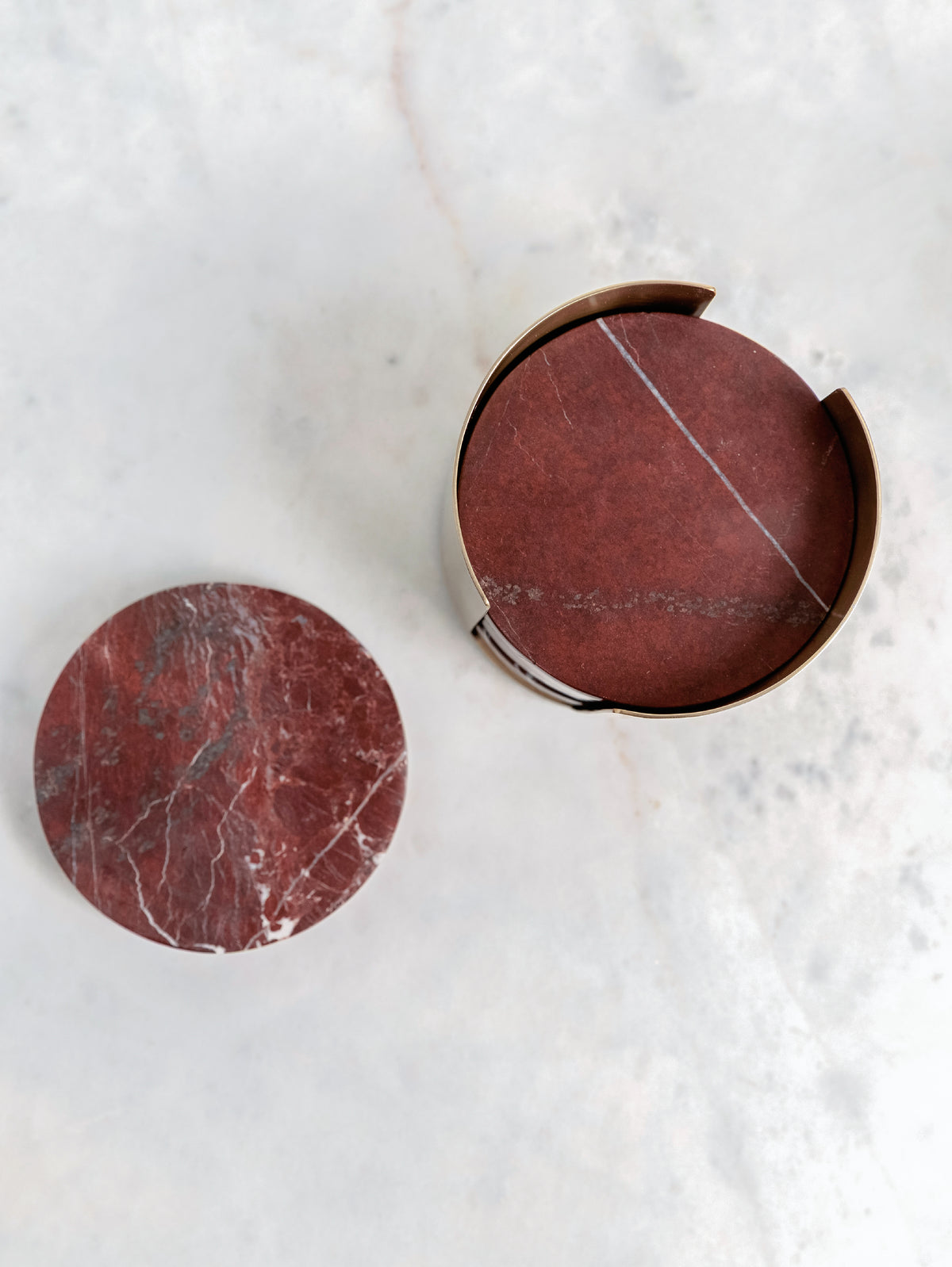 Spanish Rosso Levanto Marble Coaster Set of 4