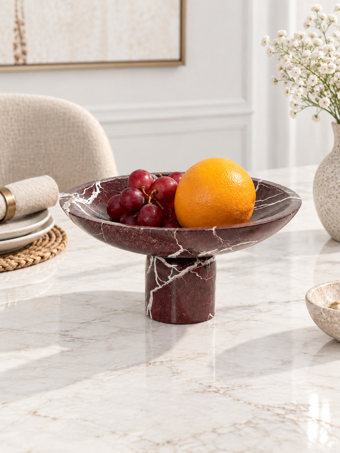 Spanish Rosso Levanto Plinth Vein Pedestal Bowl - view 1