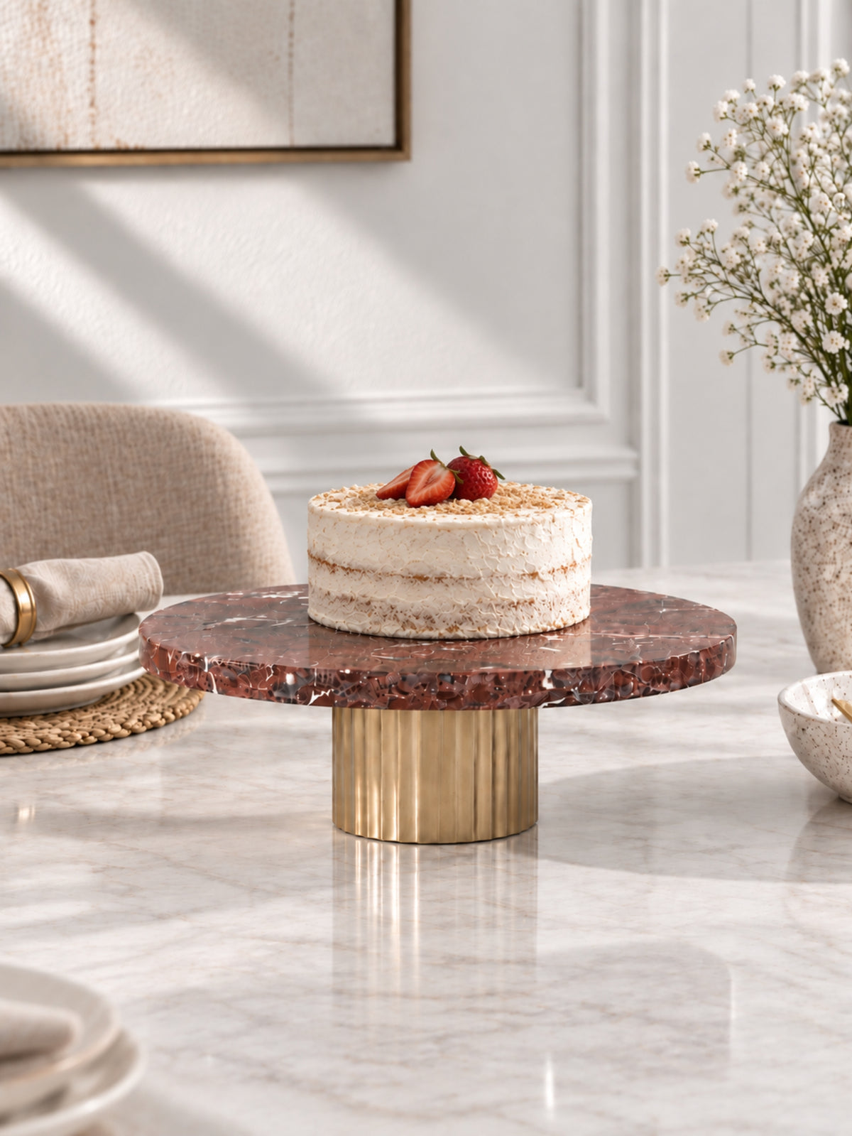 Rosso Levanto Marble Étoile Cake Stand - view 1