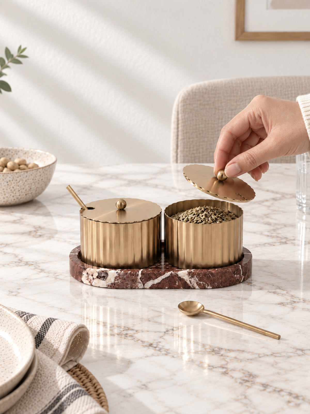 Rosso Levanto Marble Étoile Condiment Set - view 1