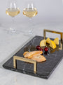Black Marquina Marble Serving Tray with Gold Finish Handles