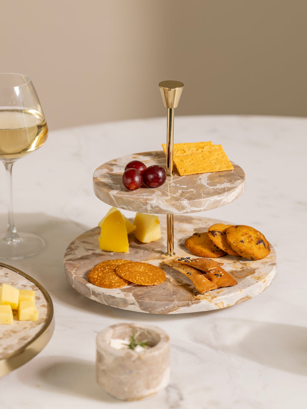 Fossil Beige Marble Two Tier Cake Stand