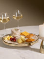 Fossil Beige Marble Lazy Susan Tray with Brushed Brass Pleating Rim