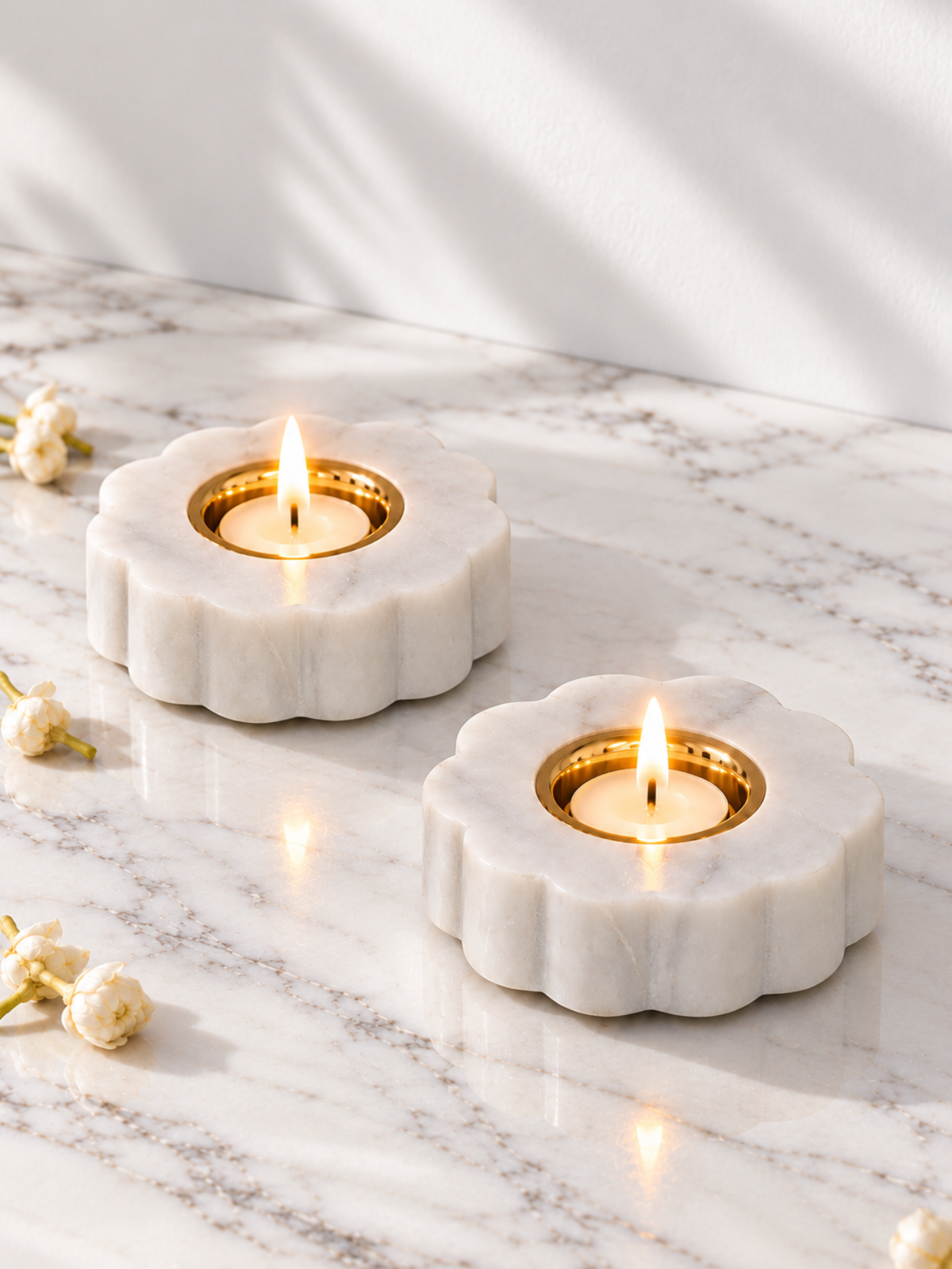 Bianca Bloom Marble T-Light Holder set of 2