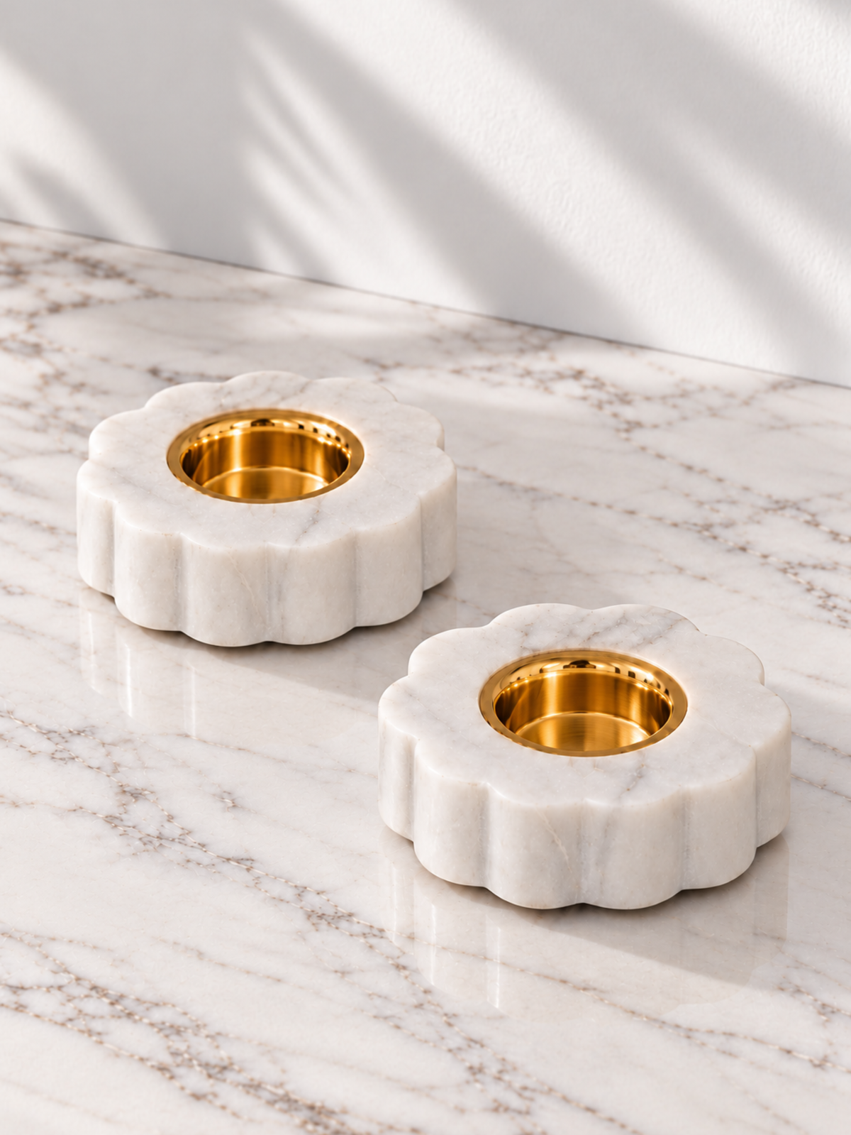 Bianca Bloom Marble T-Light Holder set of 2