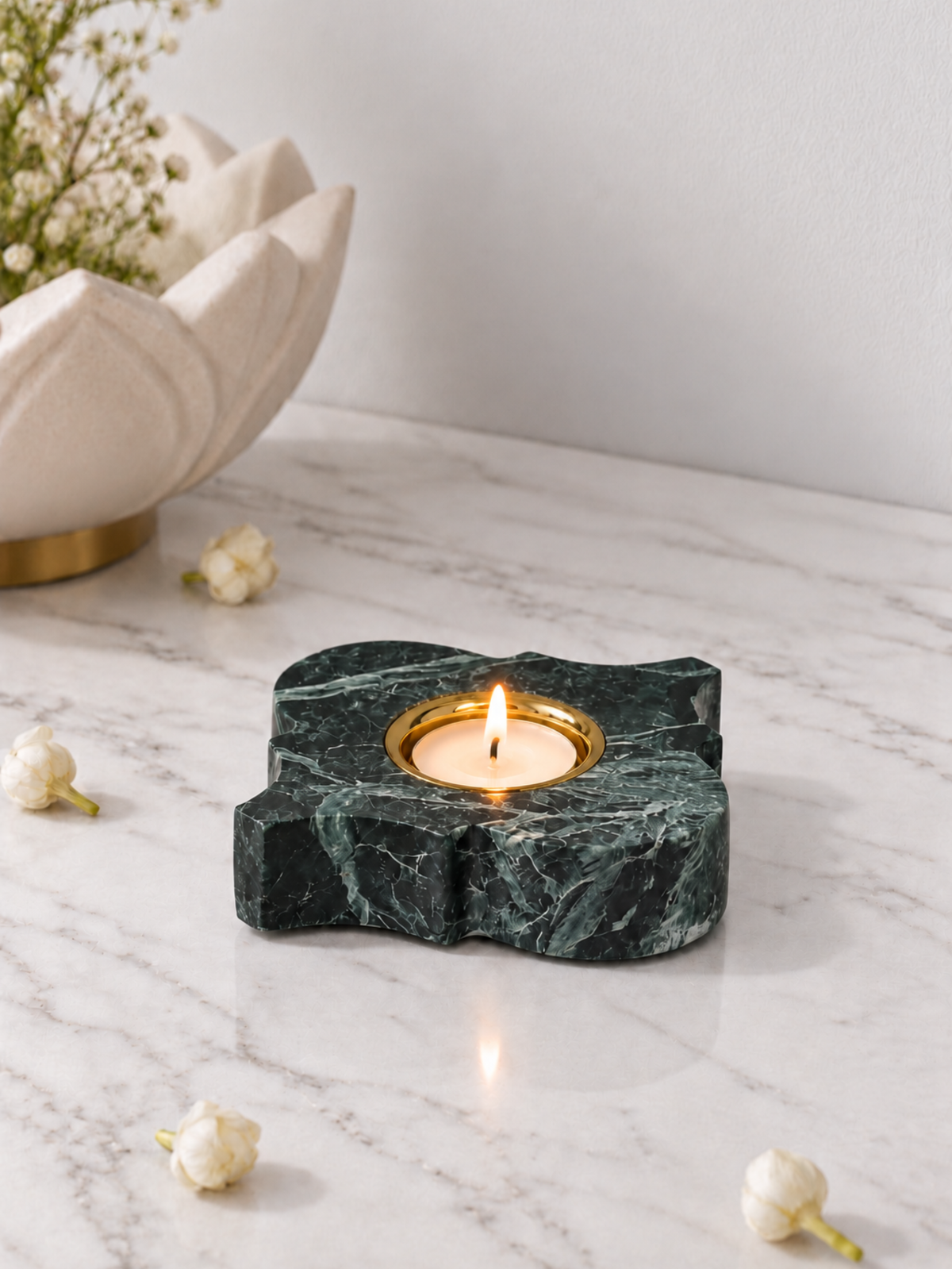Aurelia Petal Marble T-Light Holder